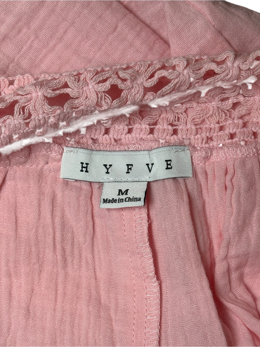 HYFVE Pink Gauze Blouse Lace Trim Puff Sleeve Cottagecore Top Medium - Picture 6 of 6